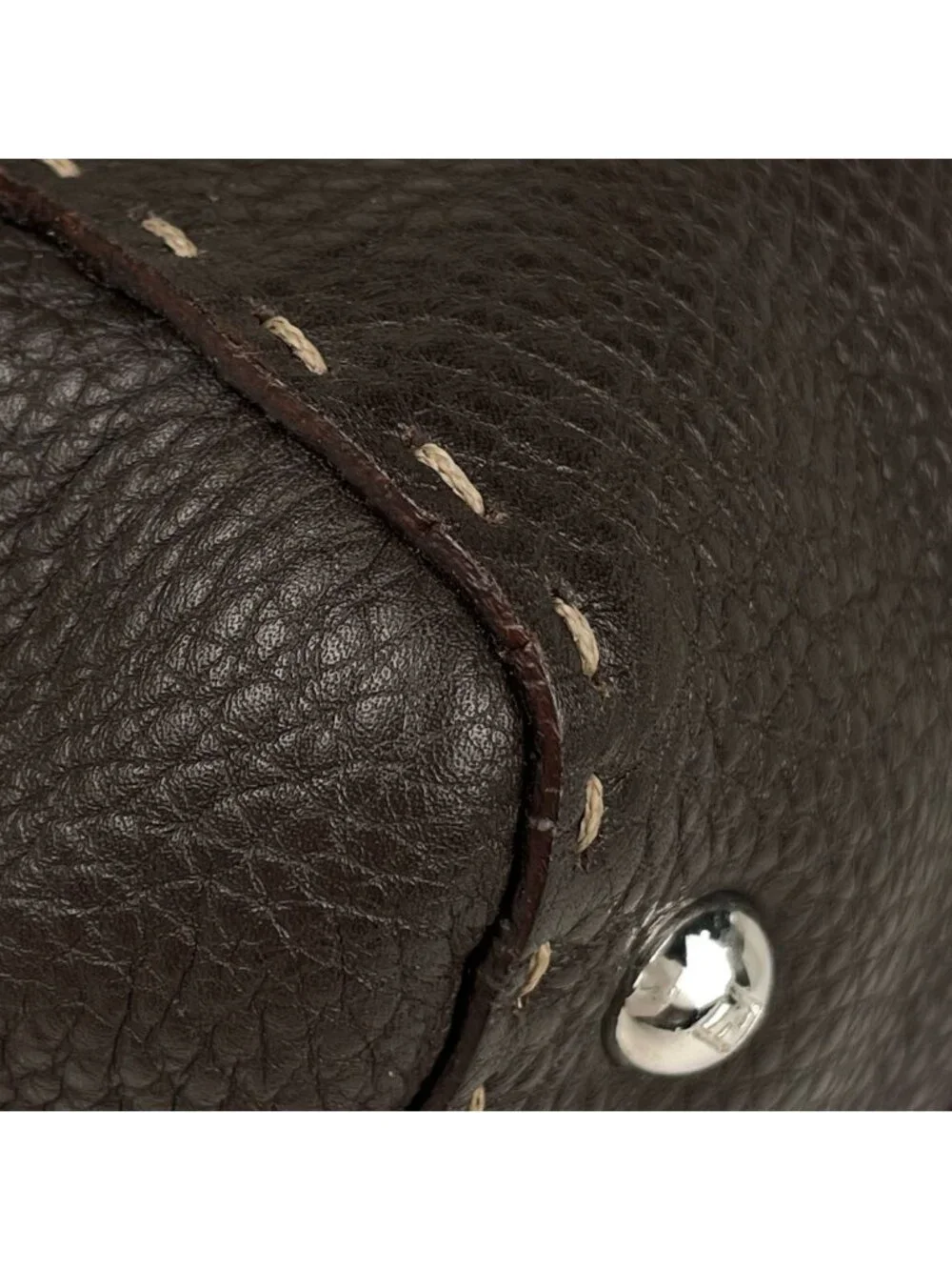 Fendi Selleria Linda Handbag Logo Stitch Leather Brown